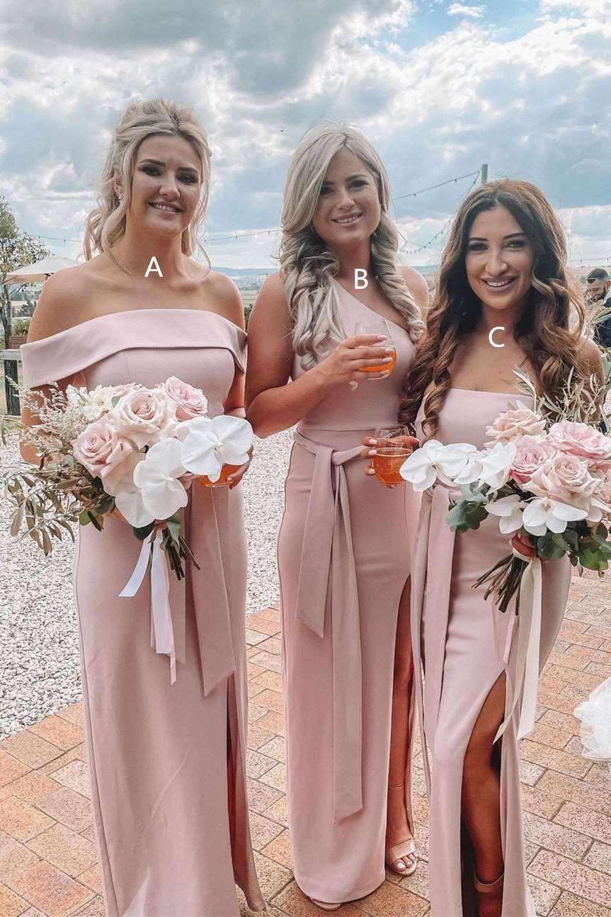 Mermaid Pink Long Mismatched Bridesmaid Dresses – FancyVestido