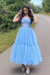Princess Light Sky Blue Tulle Long Prom Dress
