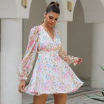Elegant Pink Floral Mini Dress Short Summer Dress