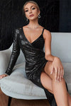 Chic Black Sequin One Sleeve Asymmetrical Party Dress