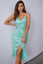 Stunning Backless Mint Green Sequins Party Dress with Slit