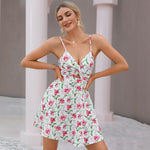 Vintage Floral Print Backless Women Summer Dress