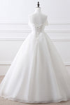 Long Lace-Up A-line Strapless White Wedding Dress with Bowkot