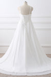 A-line Straps Empire Long White Bridesmaid Dress with Beads