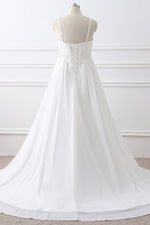 A-line Straps Empire Long White Bridesmaid Dress with Beads