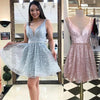 Rose Gold Short Homecoming Dress with Illusion V Inset