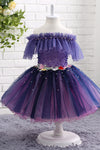 Cute Toddler A-line Off Shoulder Purple Flower Girl Dress