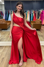 Pleated One Shoulder Side Cut-Out Long Prom Dress