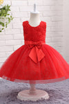 Red Ball Gown Flower Girl Dress with Bow