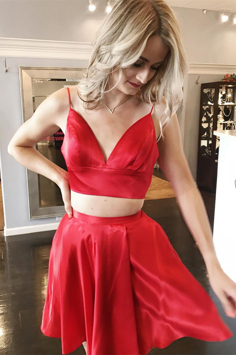 Two Piece Red Homecoming Dress with Tie Back