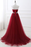 Burgundy Ruffled Long Prom Evening Dress