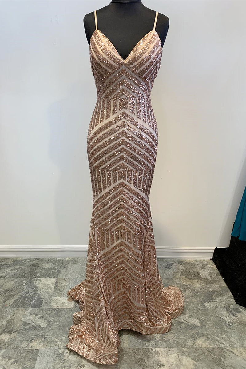 Sparkly Spaghetti Straps Mermaid Sequin Party Prom Dress