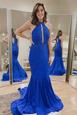 Sexy Mermaid Royal Blue Long Prom Dress with Rhinestones