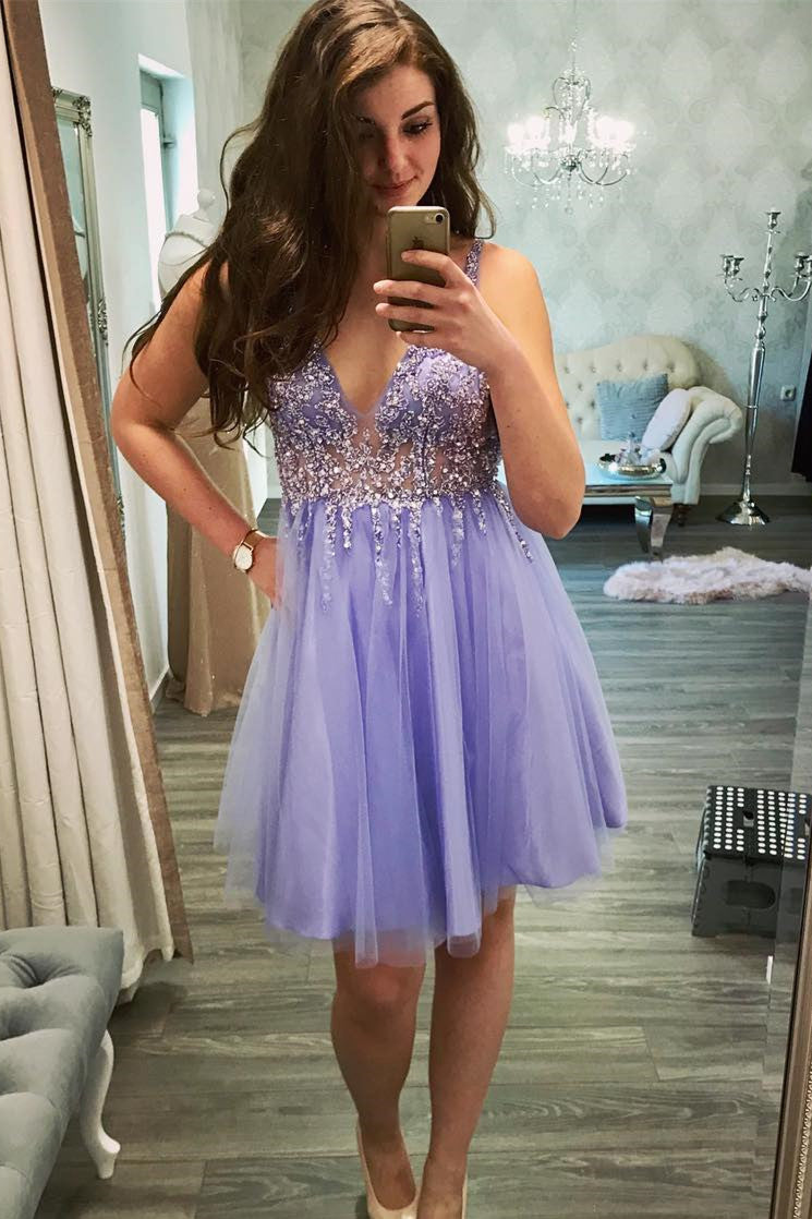 fitted lace wedding dress Beautiful A line Knee-length Sleeveless Lace Tulle Homecoming Dresses –  cathyprom main image 1