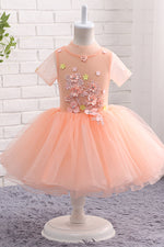 Peach Appliques Tutu Dress, Flower Girl Dress