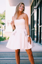 Strapless Beading Sky Blue Homecoming Dress with Pockets
