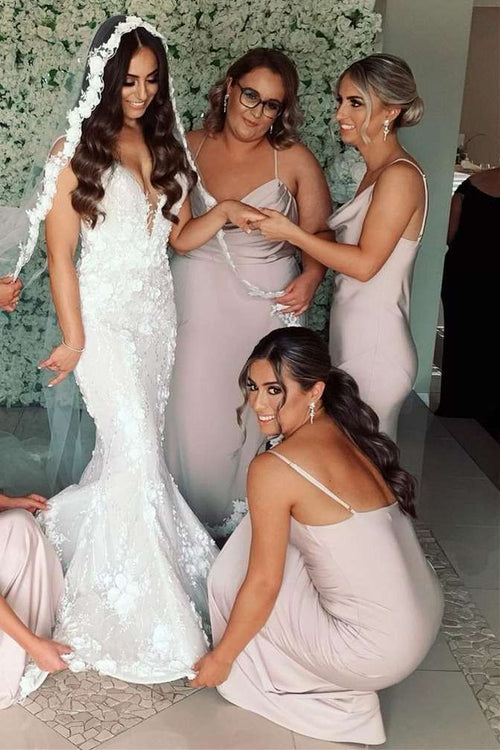 Gorgous Pink Slip Long Bridesmaid Dress with Spaghetti Straps