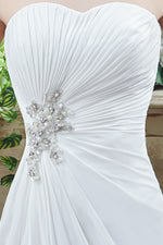 Long Sweetheart A-line White Chiffon Wedding Dress with Slit