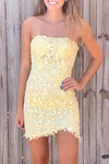Strapless White Lace Appliques Homecoming Dress