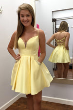 Cute Short Yellow Homecoming Dress with Pockets
