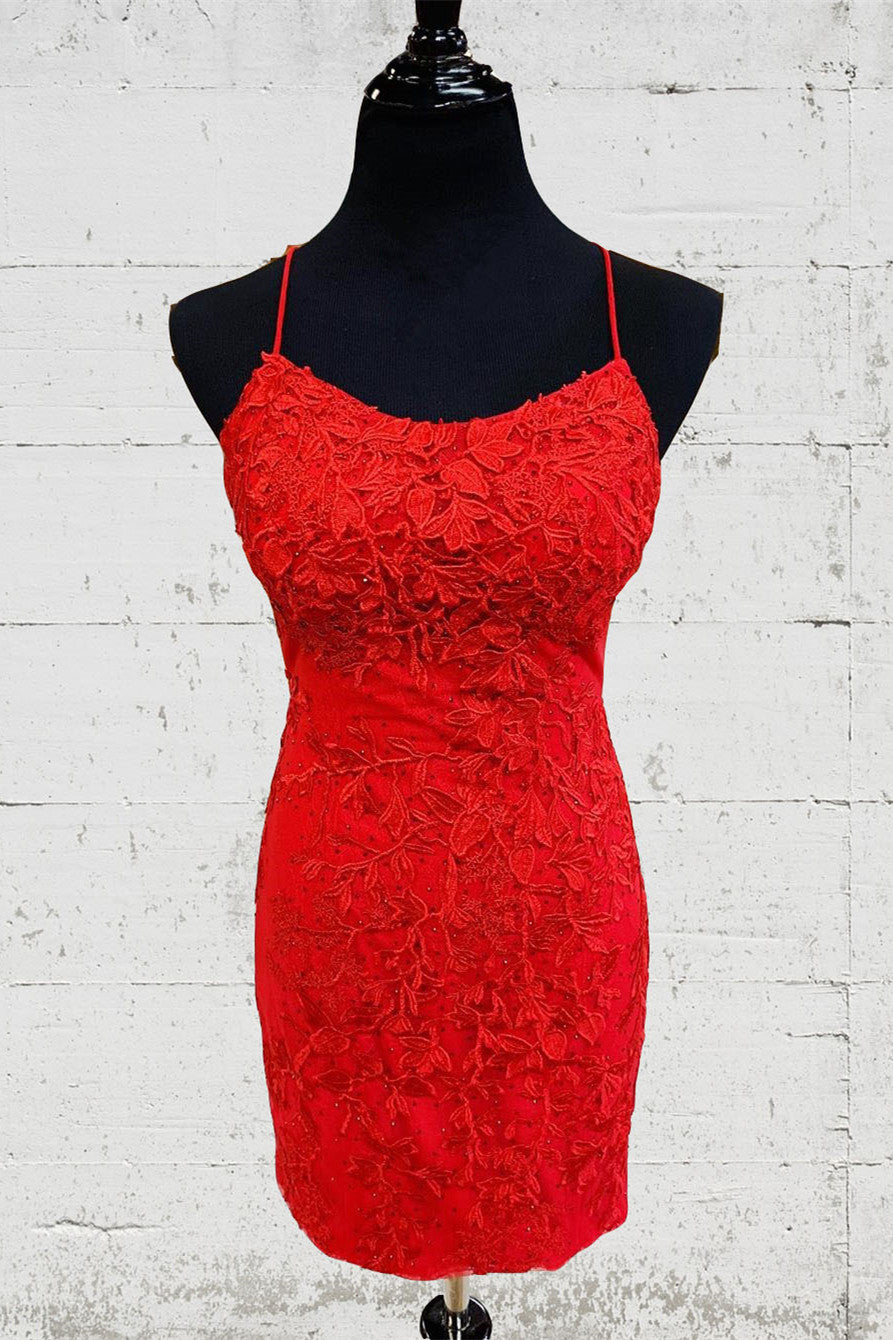 Tight Red Lace Short Homecoming Dress – FancyVestido