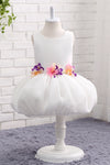 3D Flowers Mini White Flower Girl Dress