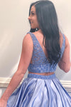 Two Piece Lavender Long Prom Dress with Pockets