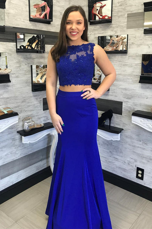 Mermaid Two Piece Royal Blue Formal Dress
