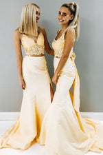 Two Piece Mermaid Yellow Prom Dress with Slit