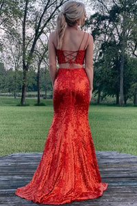 red 2 piece prom dress Elegant Two Pieces Mermaid Lace with Sweep Train, Pieces Mermaid Formal Dress See two Sexy Bodycon Two Piece Prom