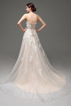 Long Lace-Up A-line Sweetheart Ivory Wedding Dress with Appliques