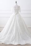 Long Lace-Up Back A-line White Wedding Dress with Sleeves