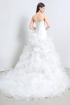 Princess Long Strapless A-line White Wedding Dress with Ruffles