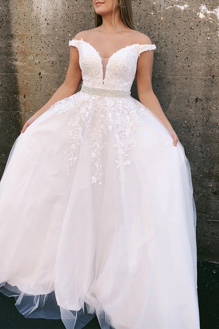 Princess Off the Shoulder Lace Appliques Red Long Formal Dress
