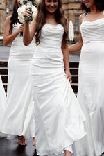 Cowl Neck Mermaid White Chiffon Bridesmaid Dress